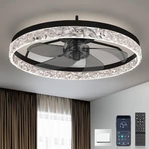 20 in. Indoor Black Crystal Ceiling Fan with Light and Remote, Flush Mount LED Ceiling Fan, Dimmable for Bedroom