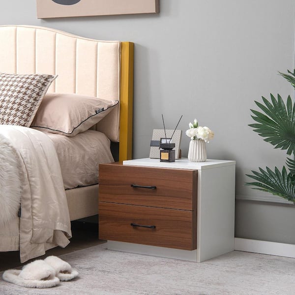 2-Pieces 21.5 in. W Rectangle Wood Nightstand Bedside Side End Table with 2-Drawers for Bedroom Living Room