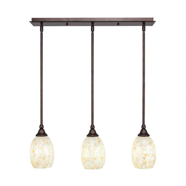 Unbranded Livingston 100-Watt 3 Light Dark Granite Linear Pendant Light with 5 in. Seashell Glass Shades No Bulbs Included