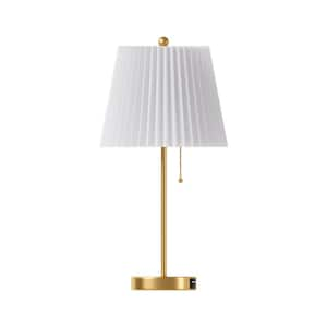 Cleveland 21 in. Brass-Colored Metal Bedside Table Lamp with White Pleated Lampshade (2-Pack）