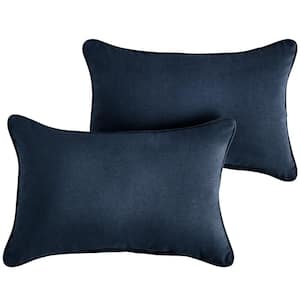 Navy Blue Rectangular Outdoor Corded Lumbar Pillows (2-Pack)