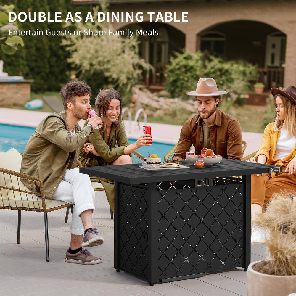 43-Inch Black Steel Propane Fire Pit Table with Ignition System