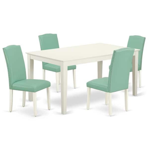 East West Furniture 5-Piece Linen White Finish Solid Wood Top-Rectangular Dining Room Set-Seats 4