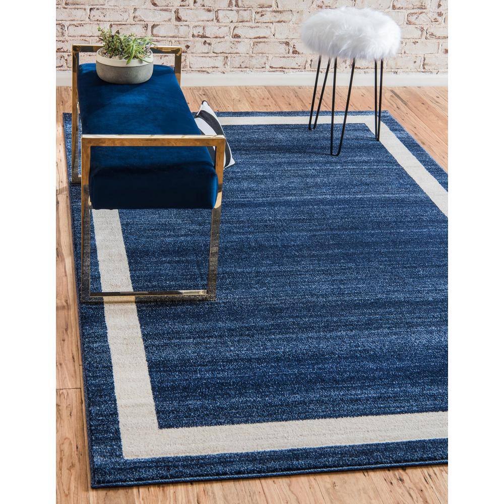 Navy Blue Rectangular Stain-Resistant Synthetic Area Rug