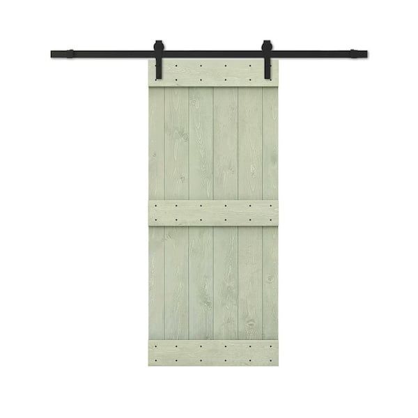 CALHOME 28 in. x 84 in. Sage Green Stained DIY Wood Interior Sliding Barn Door with Hardware Kit
