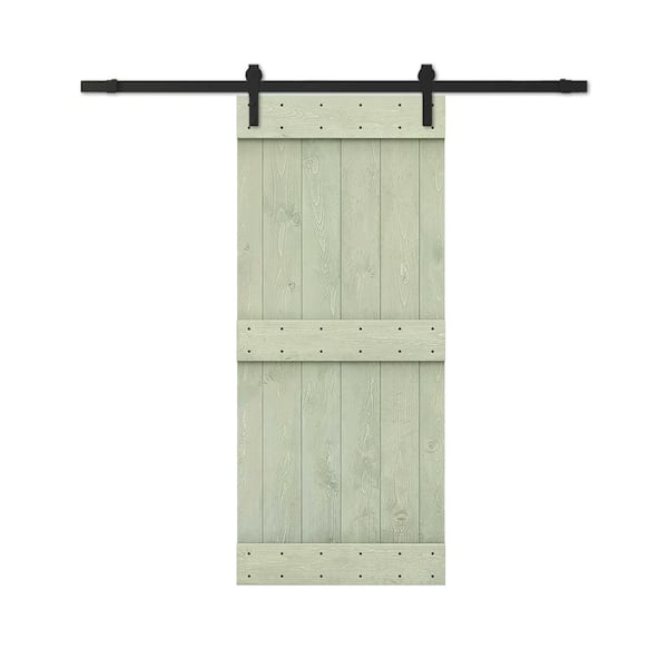 CALHOME 46 in. x 84 in. Sage Green Stained DIY Wood Interior Sliding Barn Door with Hardware Kit