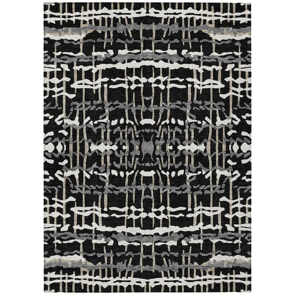 Chantille Machine Washable Indoor/Outdoor Abstract ACN2982 Black 8 ft. x 10 ft. Area Rug