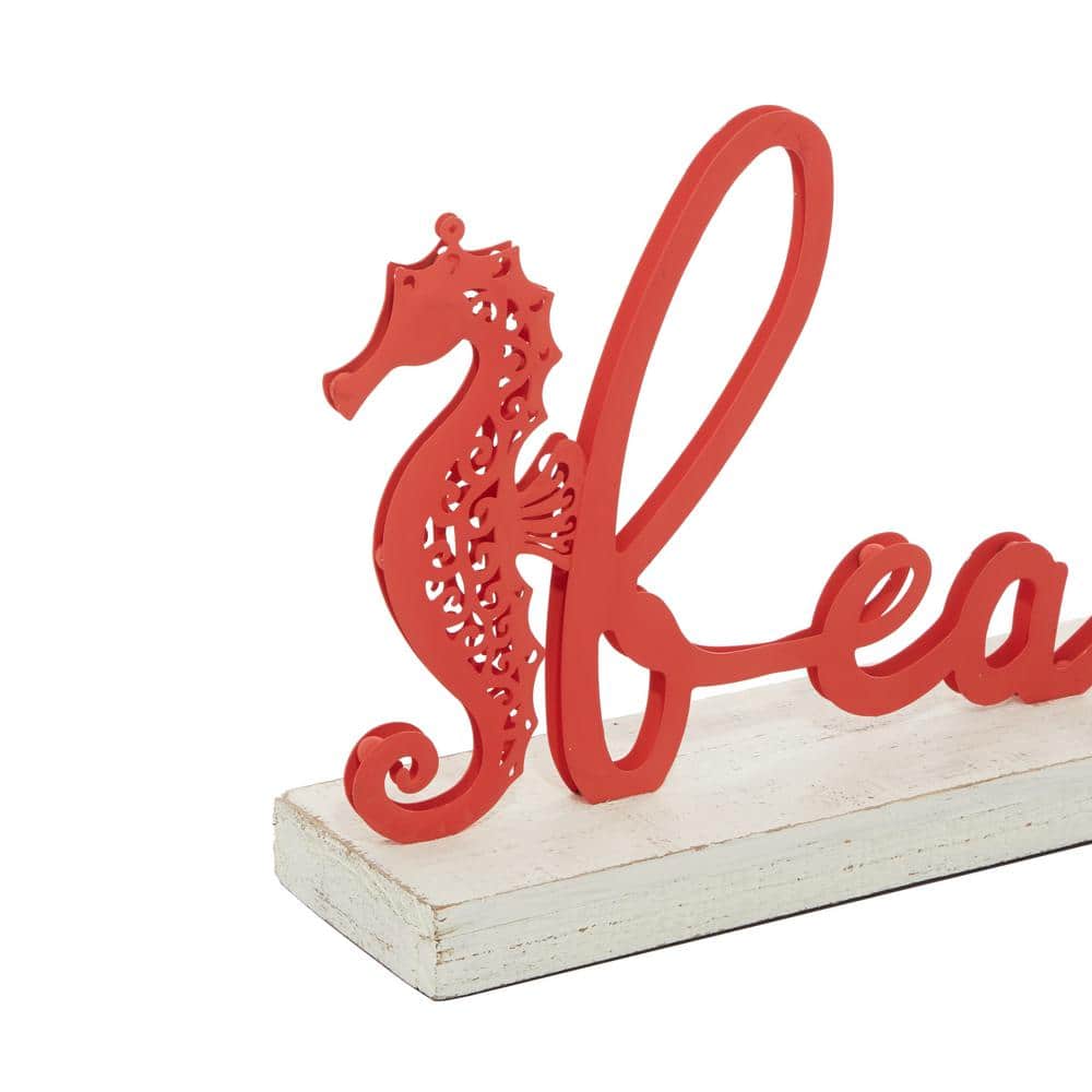 Red and White Wood Coastal Beach Sign Decor