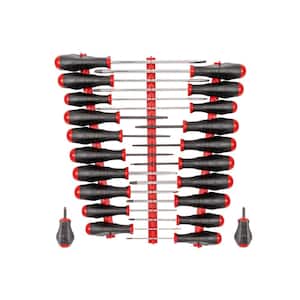 High-Torque Screwdriver Set with Red Rails, 22-piece (#0-#3,1/8-5/16 in., T10-30)