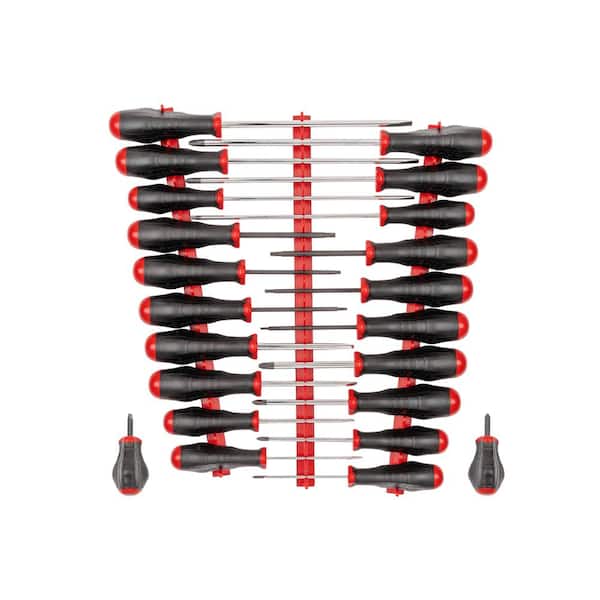TEKTON High-Torque Screwdriver Set with Red Rails, 22-piece (#0-#3,1/8-5/16 in., T10-30)