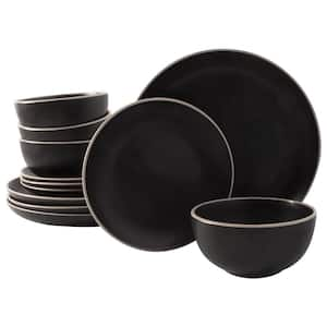 Rockaway 12-Piece Stoneware Dinnerware Set in Black