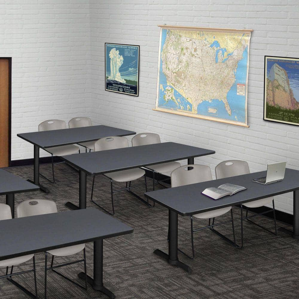 Cain 66 in x 24 in. Grey T-Base Training Seminar Table Desk and 2 Zeng Stack Chairs-Grey