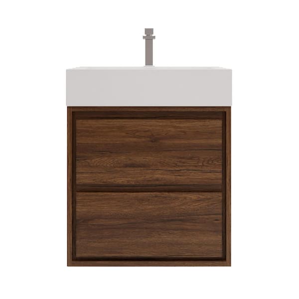 Saggie 24 in. W x 20 in. D x 28 in. H Single Sink Floating Bath Vanity in Rosewood with White Acrylic Top