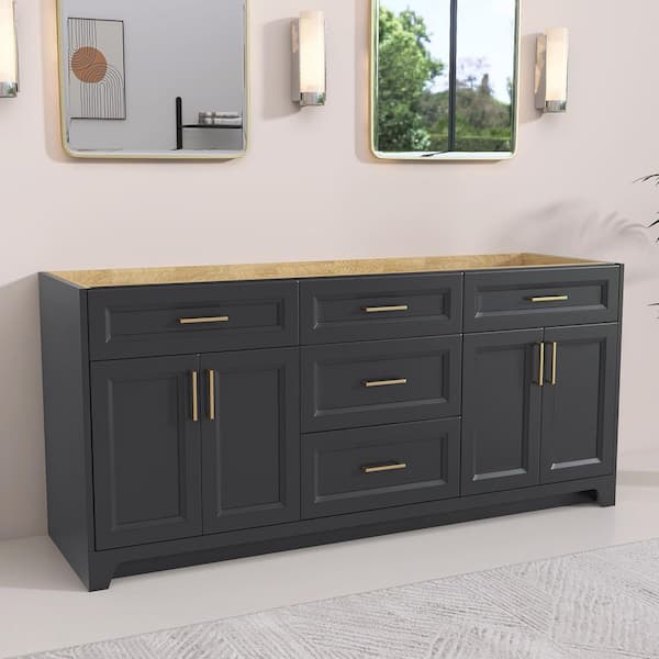NTQ 72 in. W x 21.5 in. D x 33.5 in. H Bath Vanity Cabinet without Top Freestanding Solid Wood Bathroom Vanity in Gray