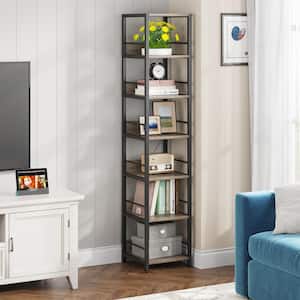 Frailey 75 in. Gray 6-Shelf Tall Narrow Bookcase Bookshelf Storage Rack with Metal Frame for Home Office