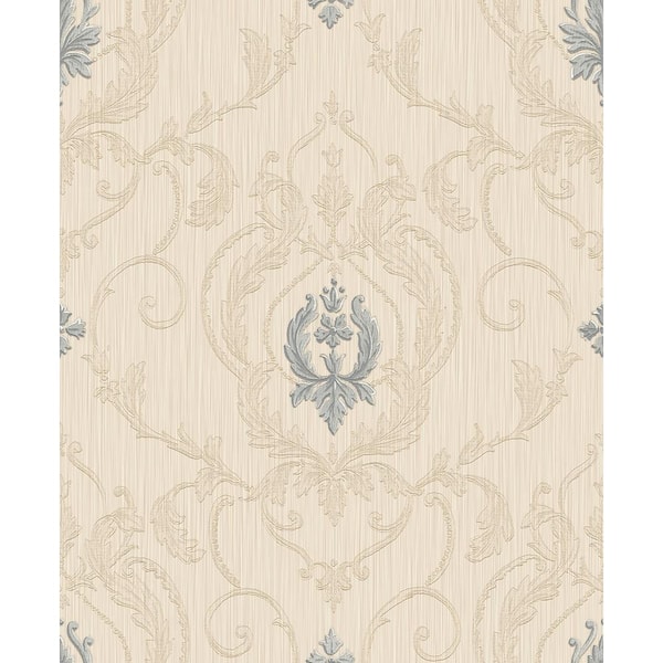 Unbranded Ornamenta 2-Beige/Blue Intricate Damask Medallion Non-Pasted Vinyl on Paper Material Wallpaper Roll (Covers 57.75 sq.ft)