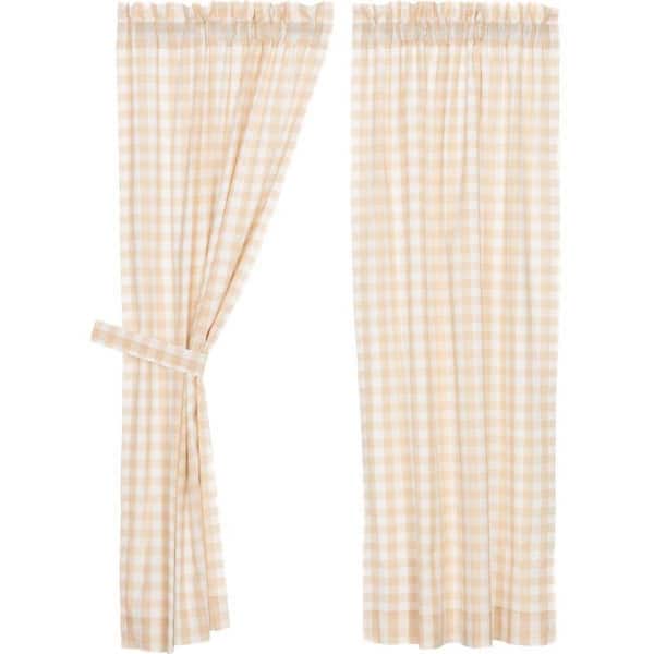 Annie Buffalo Check Tan 36 in. W x 63 in. L Light Filtering Rod Pocket Window Curtain Panel Pair