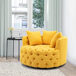 Yellow Swivel Linen Fabric Upholstered Barrel Living Room Chair With Tufted Cushions