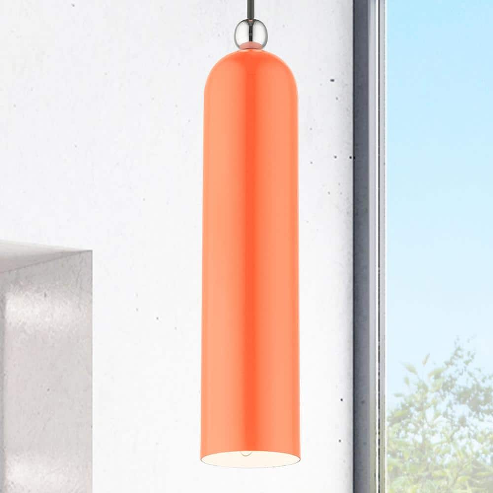 Ardmore Chic Mid-Century Shiny Orange Brass Pendant Light