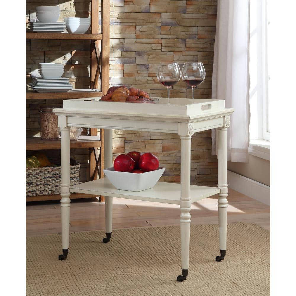 Antique White Wood and Metal Rectangular Tray Table
