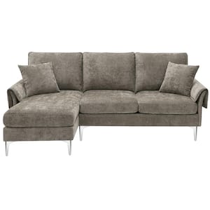 84 in. Square Arm 2-piece L Shaped Chenille Modern Sectional Sofa in Espresso with Chaise