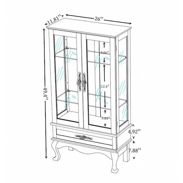 IDEAGLE Cherry 49.4 in. H Lighted Curio Cabinet with Adjustable