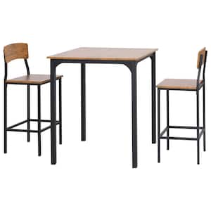3-Piece Black Modern Counter-Height Dining Table with Footrests and Wood-Grain
