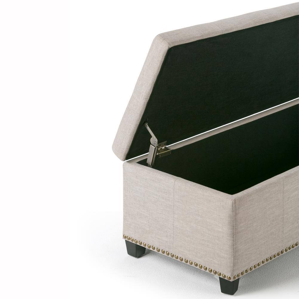 Linen Natural 48" Upholstered Storage Ottoman Bench