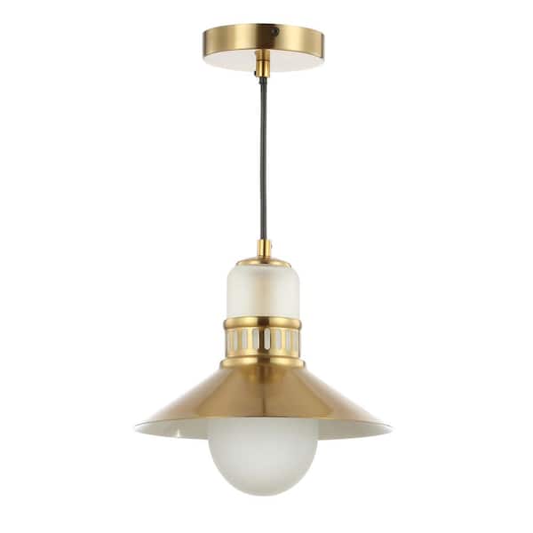 Colin 9.75 in. 1-Light Brass Gold Adjustable Iron/Glass Retro Hurricane LED Pendant