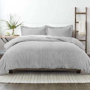 Ribbon Patterned Performance Gray Queen 3-Piece Duvet Cover Set