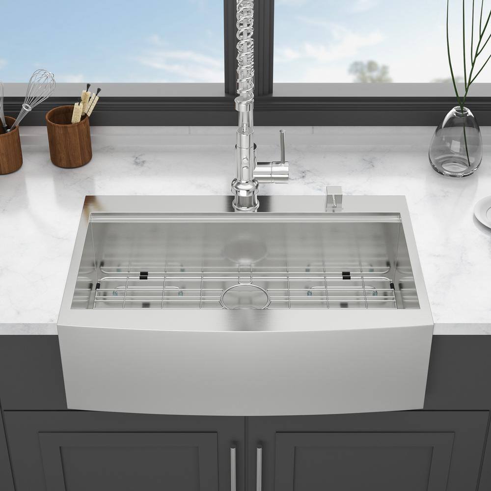 33'' Brushed Nickel Stainless Steel Farmhouse Kitchen Sink with Accessories