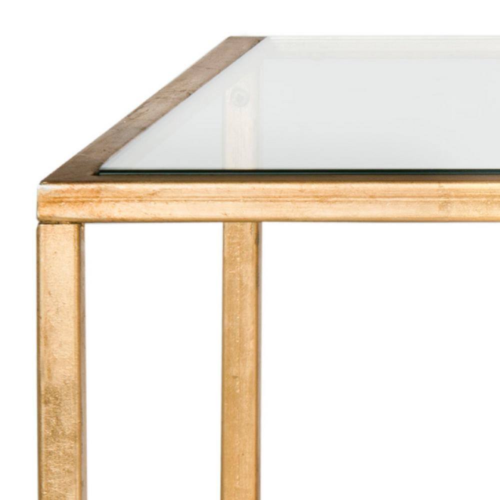 Elegant Transitional 48" Gold Metal & Glass Rectangular Coffee Table