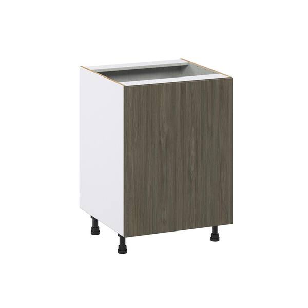 J COLLECTION 18 in. W x 34.5 in. H x 24 in. D Medora Textured Slab Walnut Assembled 2 Waste Bins Pullout and 1-Drawer Kitchen Cabinet