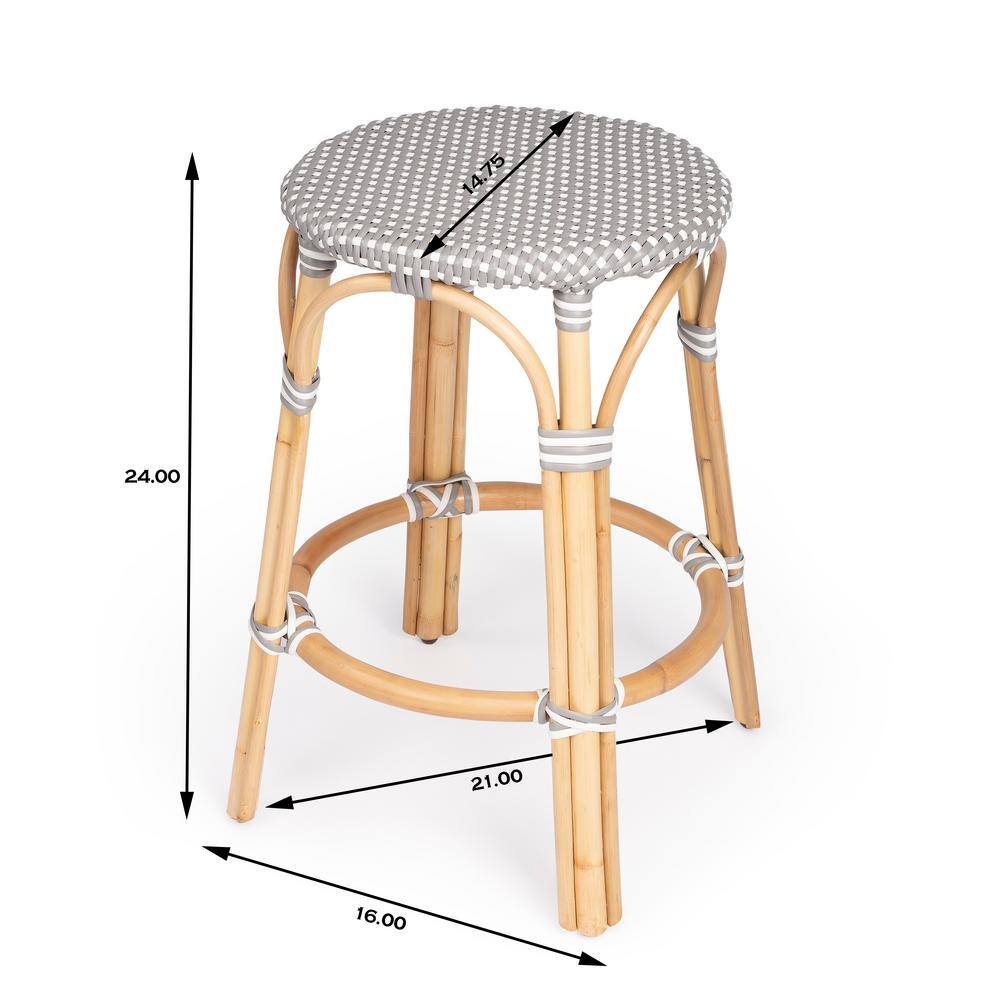 Côte d'Azur Inspired Gray & White Rattan Counter Stool