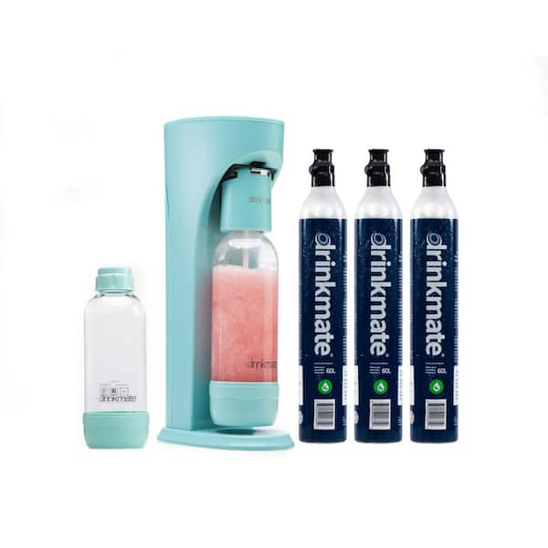 DrinkMate Artic Blue Sparkling Water, Soda Maker Machine Ultimate Bundle with 3 60L CO2 Cartridge, 1L and 0.5L Re-Usable Bottles