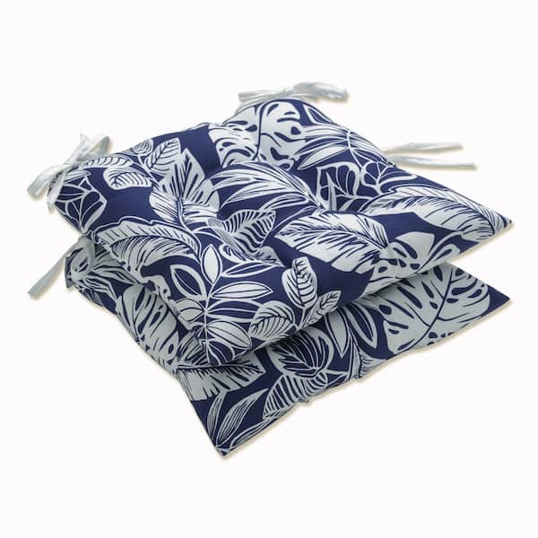 Pillow Perfect Floral 19 x 18.5 Outdoor Dining Chair Cushion in Blue/White (Set of 2)