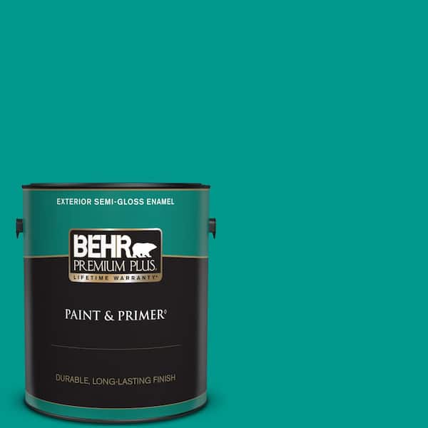 BEHR PREMIUM PLUS 1 gal. #S-G-490 Intense Teal Semi-Gloss Enamel Exterior Paint & Primer