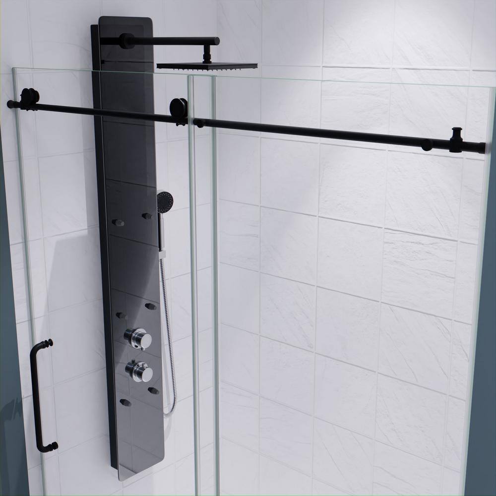 Matte Black Frameless Sliding Glass Shower Door Kit