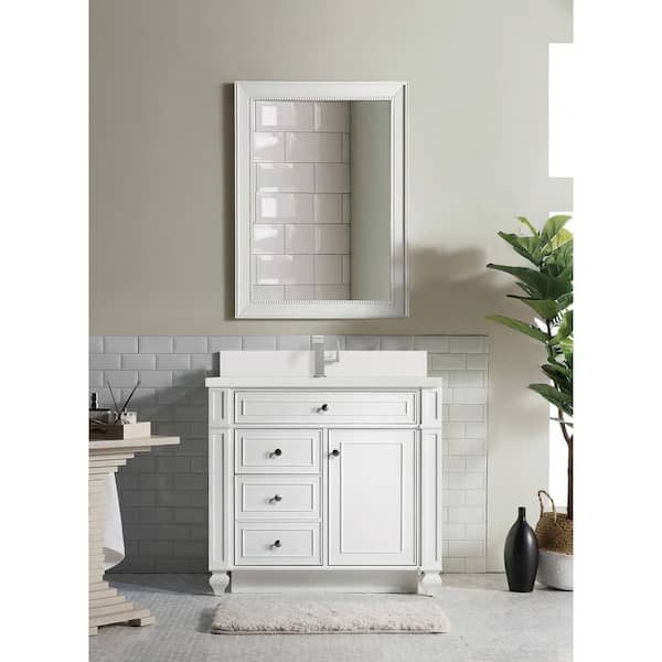 James Martin Vanities Bristol 36.0 in. W x 23.5 in. D x 34.0 in. H Bathroom Vanity in Bright White with White Zeus Silestone Quartz Top