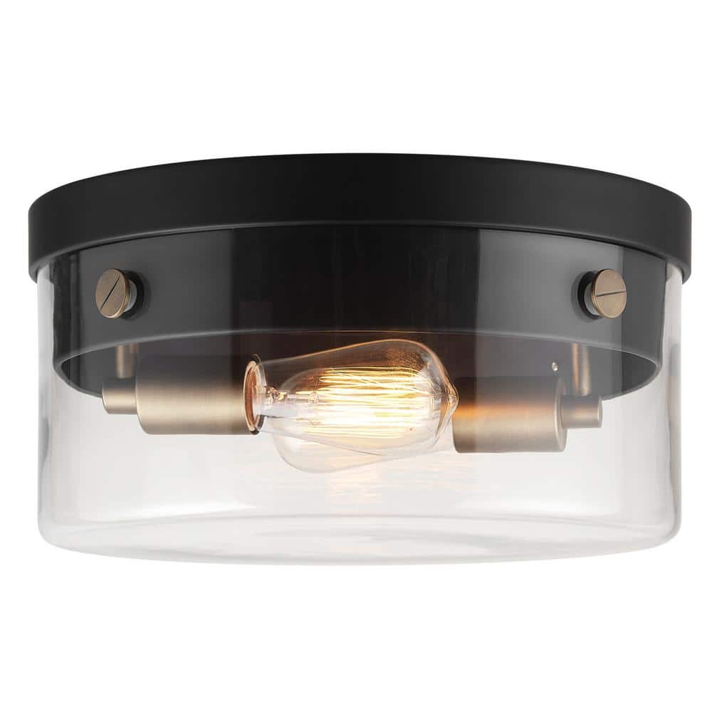 Modern Glam 13" Matte Black Glass Flush Mount Ceiling Light
