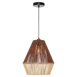 Elora 13 in. 1-Light Black Pendant with Open Weave Brown Metal Shade