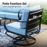 5 Seat 4-Piece Metal Outdoor Patio Conversation Set with Blue Cushions, Swivel Chairs, Rectangular Fire Pit Table