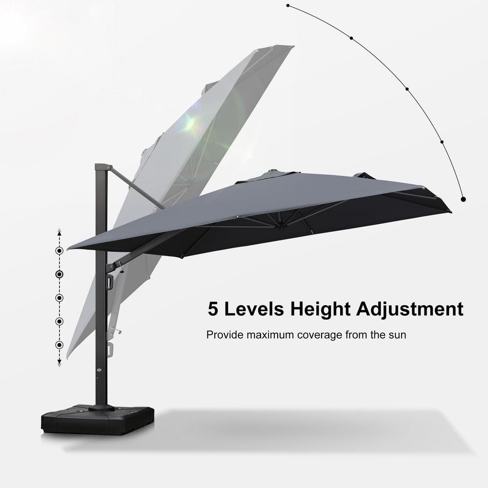 Large Gray Aluminum Cantilever Patio Umbrella with Crank Lift