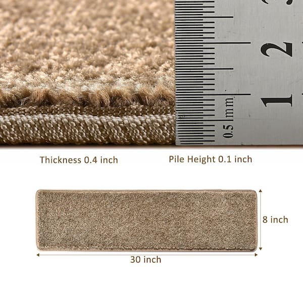 Camel Brown 8 in. x 30 in. Polypropylene Carpet Stair Tread Cover Protector Mat Rug Self Adhensive Tape Free Set of 12