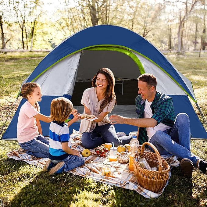 Deep Blue and Gray 4-Person Dome Camping Tent with Rainfly