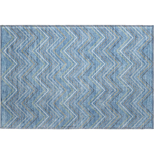 Mayfield Premium Machine Washable Abstract AMF2392 Blue 2 ft. x 3 ft. Accent Rug