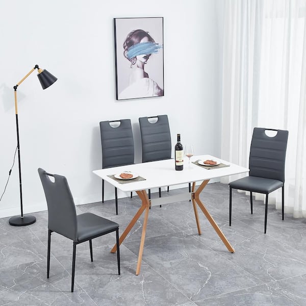 Angel Sar Gray Leather Dining Chairs, Dining Room Chairs Metal Legs