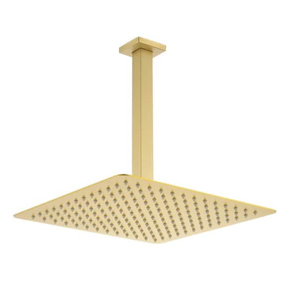 1-Spray Patterns with 2.5 GPM 11.8 in. Ceiling Mount Fixed Shower Head with Shower Arm in Brushed Gold
