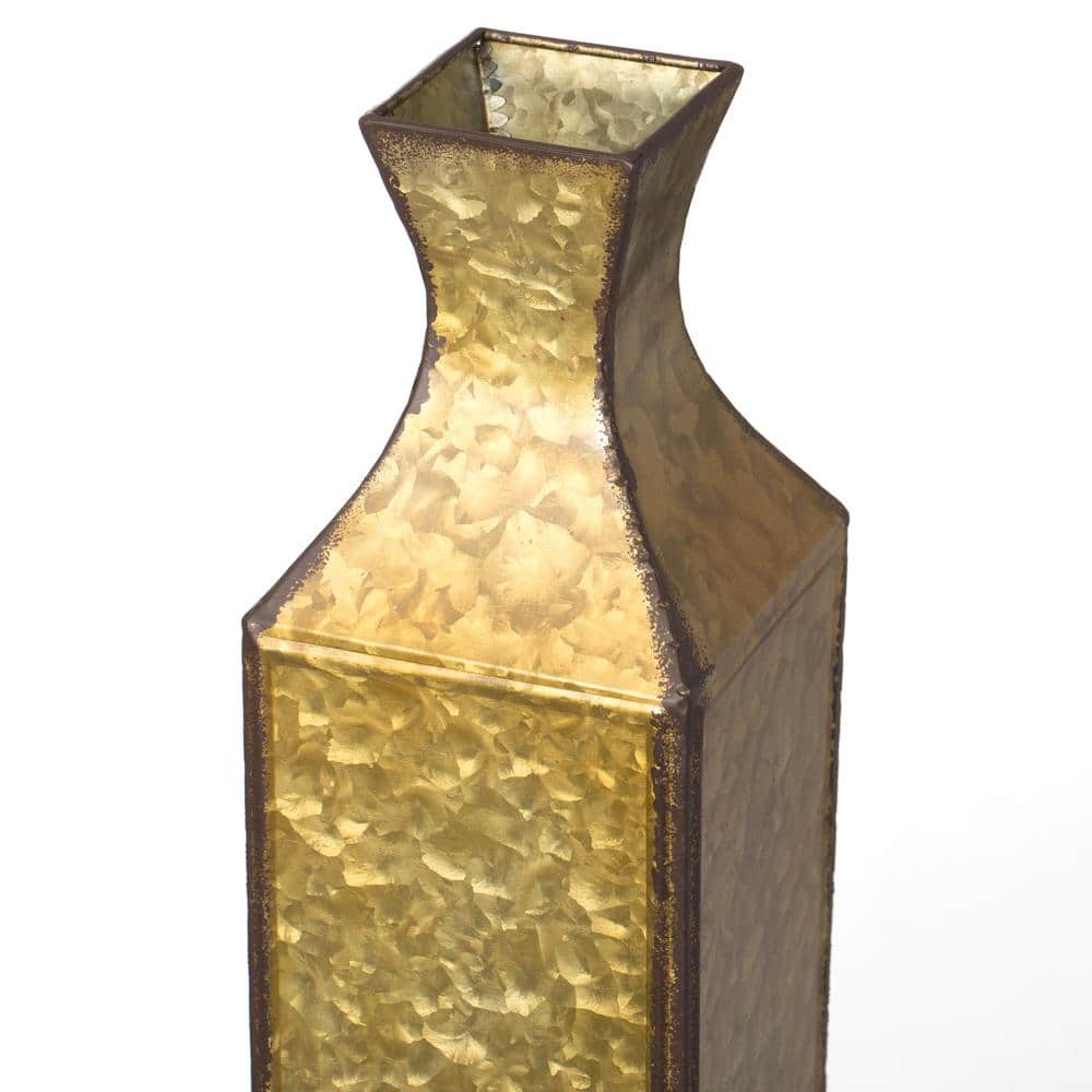 Large Gold Textured Metal Bottle Shape Floor Vase