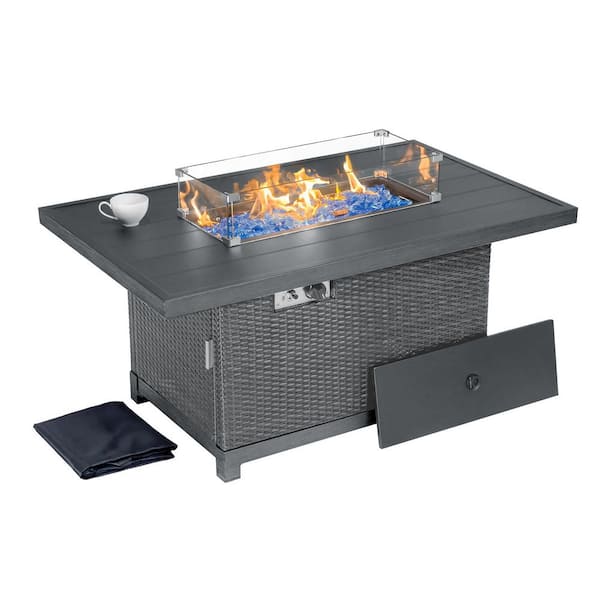 Kinger Home Novi 52 in. Rattan Wicker Propane Gas Outdoor Fire Pit Table in Gray with Aluminum Frame
